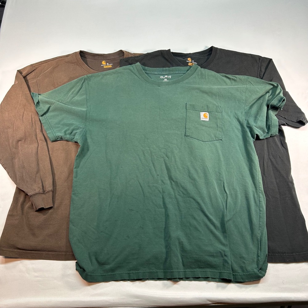 Lot of 3 Carhartt Mens XL Original Fit Pocket T-Shirts Black Green Brown